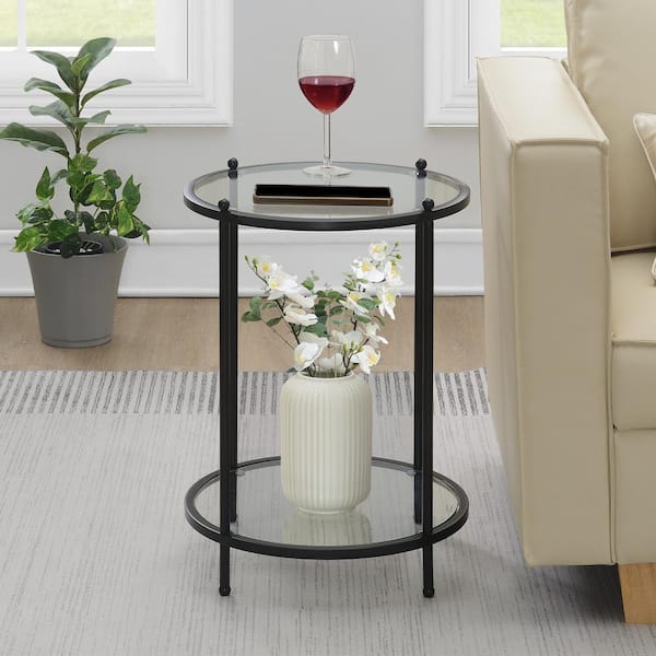 Convenience Concepts Royal Crest 18 in. Black Round Glass Top End Table with 2-Tiers