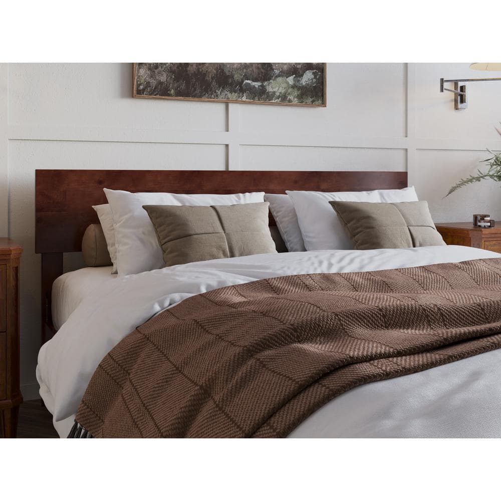 Walnut Queen Solid Wood Panel Headboard with USB Charger