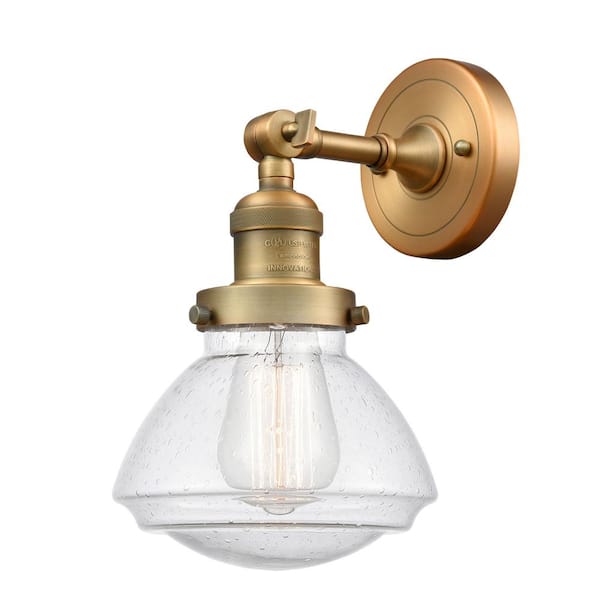 Olean 1-Light Brushed Brass, Seedy Wall Sconce with Clear Glass Shade