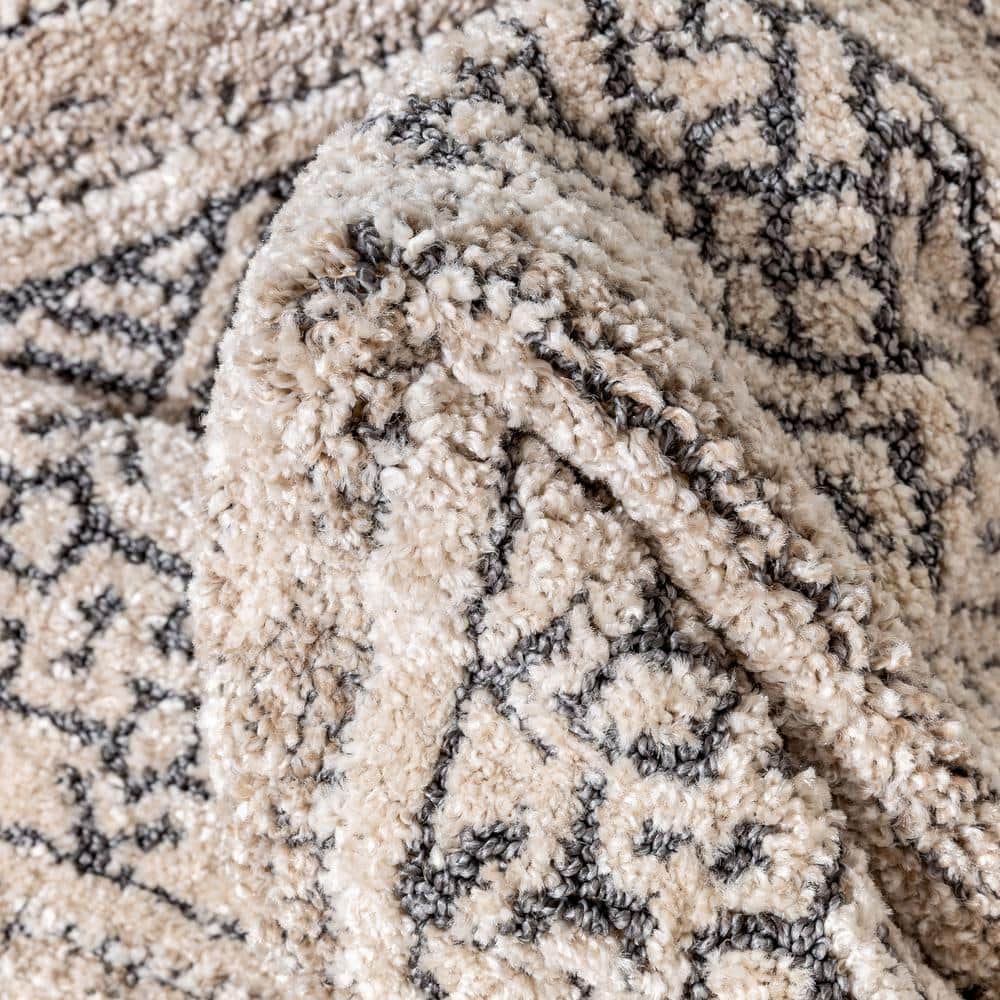 Beige Geometric High-Low Synthetic Rectangular Area Rug