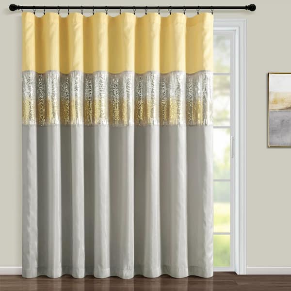 HOMEBOUTIQUE Night Sky Yellow/Gray Polyester 100 in. W x 84 in. L Light Filtering Curtain (Single Panel)