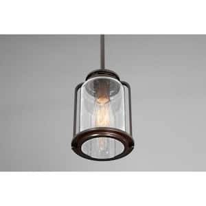 Botta Collection 1-Light Antique Bronze Clear Seeded Glass Farmhouse Outdoor Hanging Lantern Light