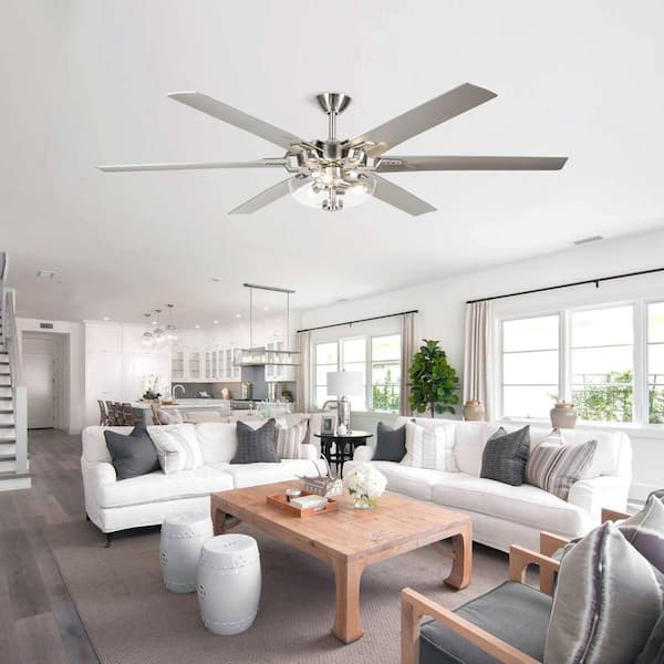 70 in. Brushed Nickel 6-Blades Indoor Ceiling Fan with Light Kit and Remote Control