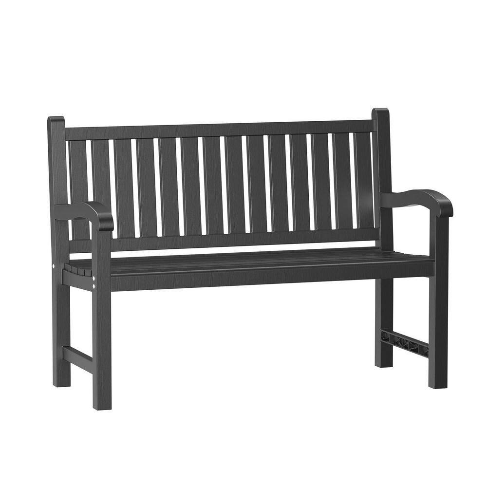 Black Plastic Outdoor Bench Patio Chairs Waterproof 2-Person Slatted Chairs price history on PriceWatchPro