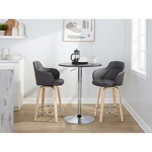 Boyne 24 in. Grey Faux Leather, Natural Wood and Chrome Metal Fixed-Height Counter Stool (Set of 2)