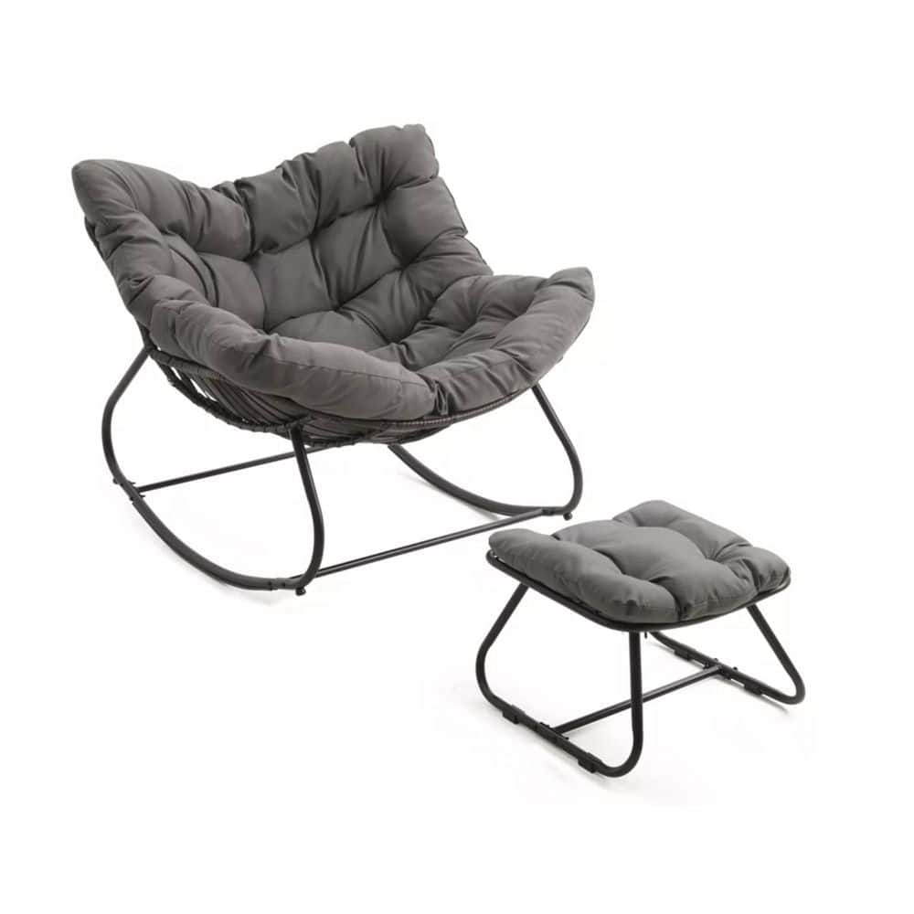 Wicker All-Weather Outdoor Rocking Chair with Ottoman and Dark Gray Cushions price history on PriceWatchPro