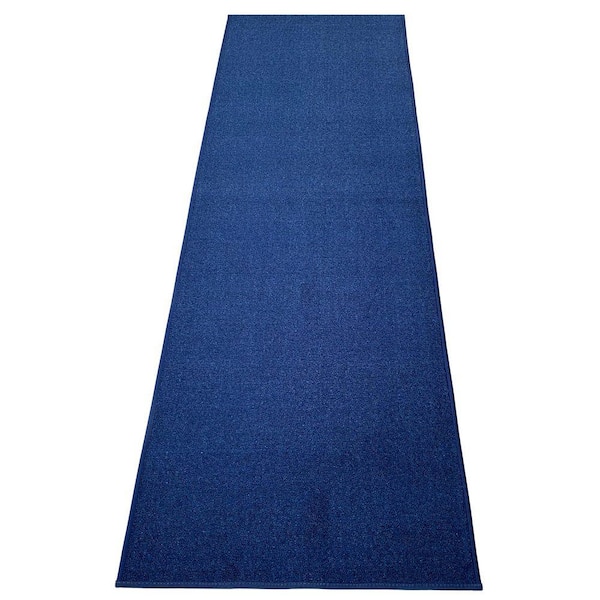 PLAYA RUG Solid Blue 31 in. W x 4 ft. L Runner Rug/Stair Runner 10.4 sq ...