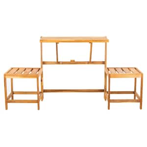 Belamy 63 in. 2-Person Natural Brown Acacia Wood Outdoor Bench/Table