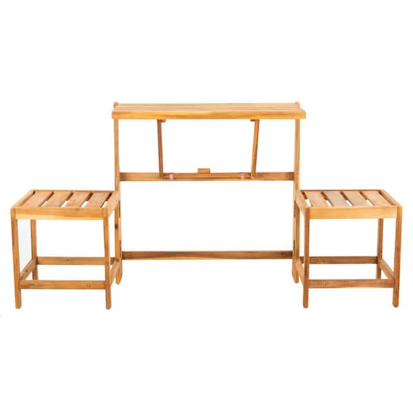 Belamy 63 in. 2-Person Natural Brown Acacia Wood Outdoor Bench/Table
