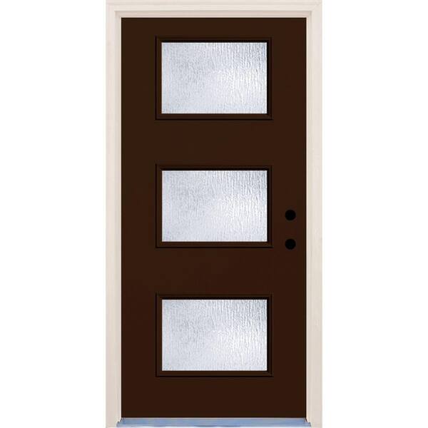 Builders Choice 36 in. x 80 in. Left-Hand Earthen 3 Lite Rain Glass Painted Fiberglass Prehung Front Door with Brickmould