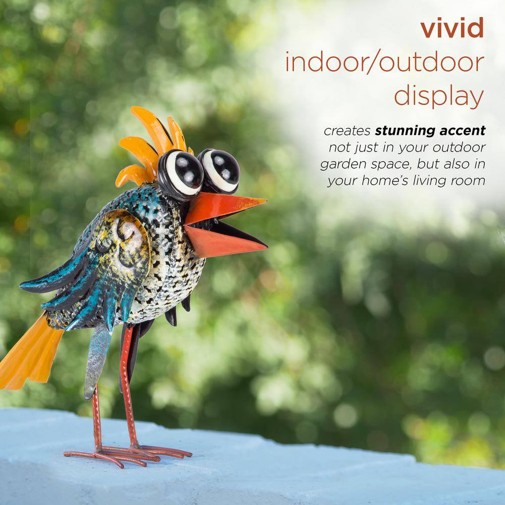 Quirky Multi-Colored Metal Wide-Eyed Bird Lawn Ornament