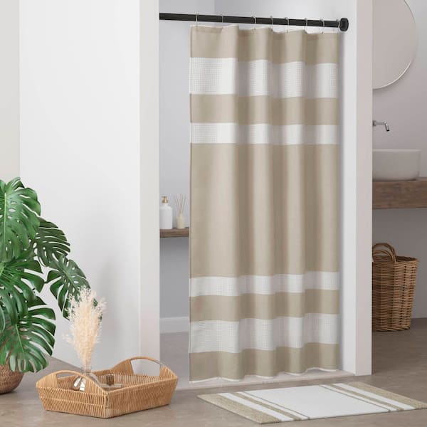 Spa Waffle Taupe 54 in. x 78 in. Shower Curtain with 3M Treatment