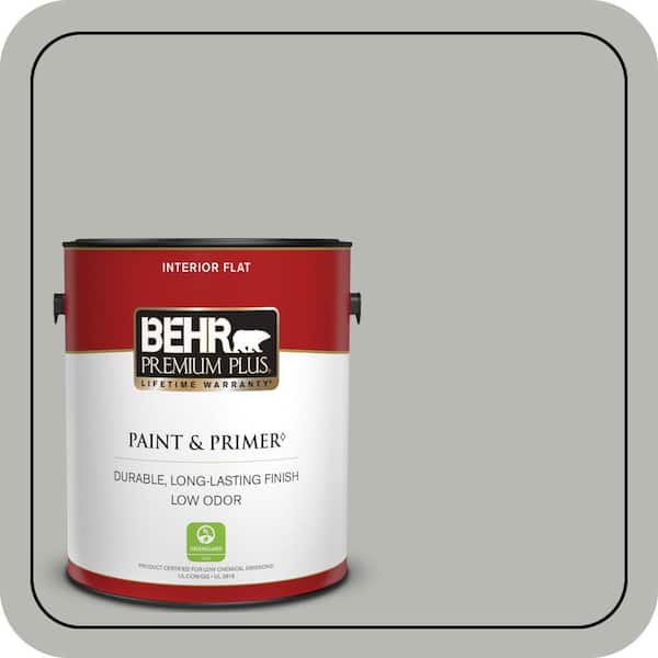 BEHR PREMIUM PLUS 1 gal. #PPU18-11 Classic Silver Flat Low Odor Interior Paint & Primer