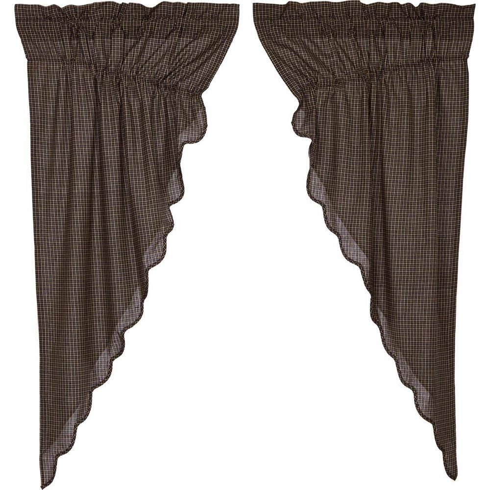 Black and Khaki Plaid Cotton Light-Filtering Kitchen Window Panels