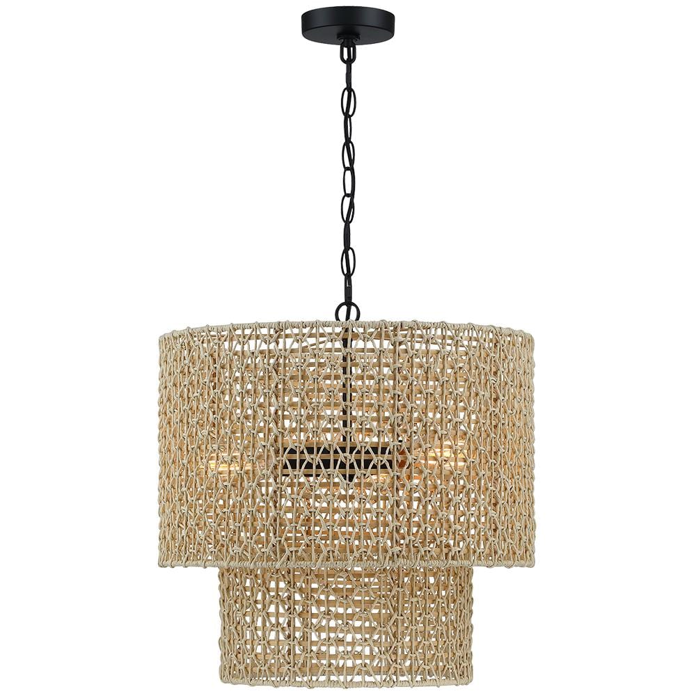 TRUE FINE Bohe 19 in. 4-Light Bohemian Pendant with Natural Rattan Shade TD90027C - The Home Depot