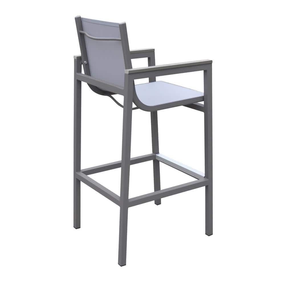 Marina Gray Aluminum Outdoor Bar Stool with Wood Accents