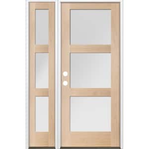 50 in. x 80 in. Modern Douglas Fir 3-Lite Right-Hand/Inswing Satin Glass Unfinished Wood Prehung Front Door