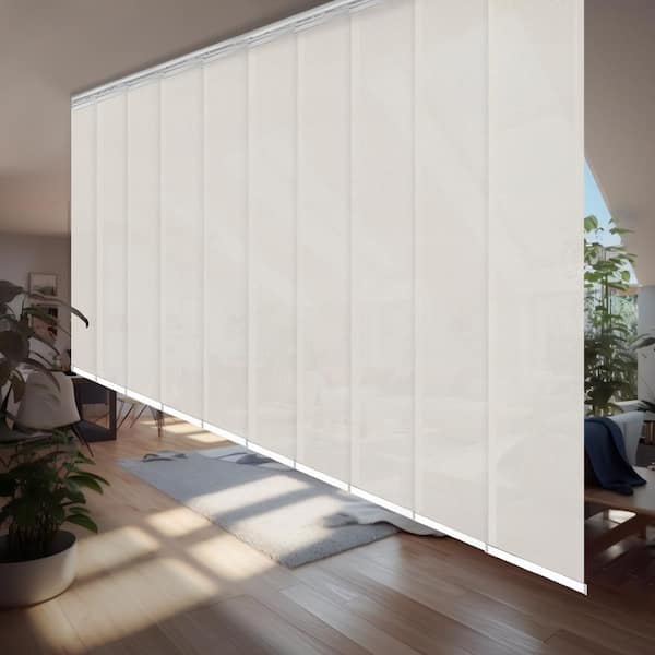 EMOH Buff 120 in.- 218 in. W x 94 in. L Adjustable 10-Panel Satin Nickel Double Rail Panel Track with 23.5 in. Slates