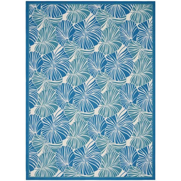 Waverly Sun N' Shade Blue 8 ft. x 11 ft. Floral Contemporary Indoor/Outdoor Area Rug