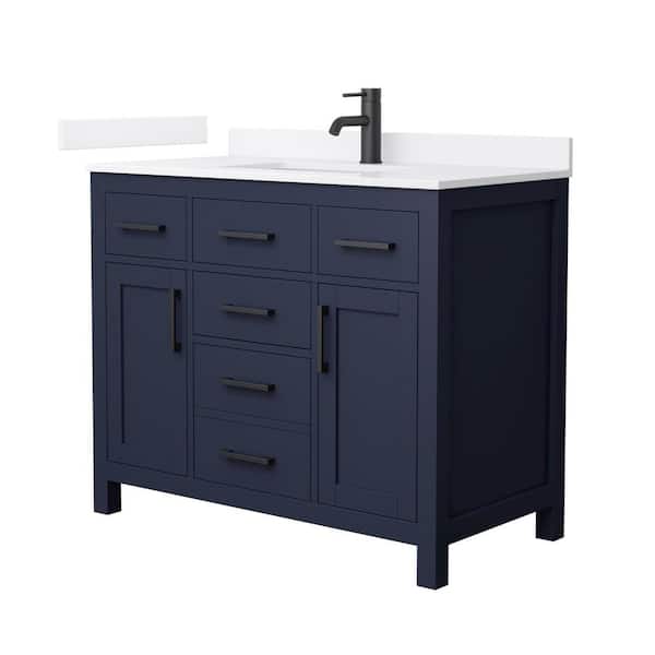 Beckett 42 in. Single Freestanding Dark Blue Bath Vanity with White Quartz Top (Assembled)