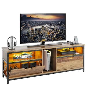 63 in. Modern TV Stand with Charging Station & RGB LED Lights for TVs up to 75", Weathered Rustic Oak