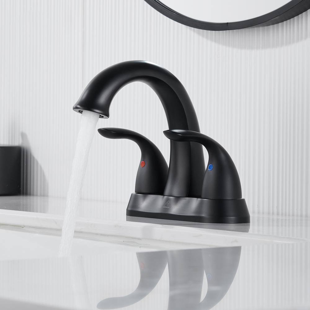 Matte Black Stainless Steel Centerset Bathroom Faucet with Drain