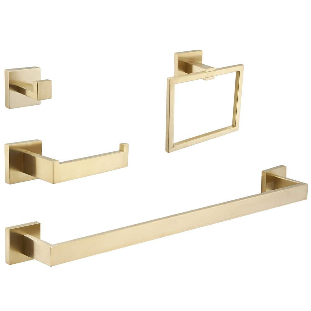 Brushed Gold 4-Piece Metal Bathroom Hardware Set