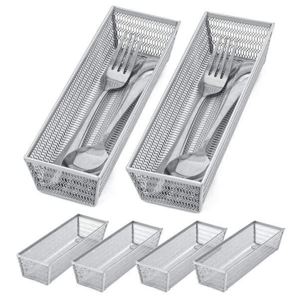 6-Pack 2 in. H x 9 in. W x 3 in. D Silver Mesh Drawer Organizer, Metal Utensil Organizer for Kitchen Flatware Knives