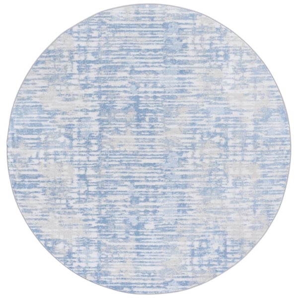 SAFAVIEH Bayside Ivory/Blue 7 ft. x 7 ft. Machine Washable Parallel Striped Round Area Rug