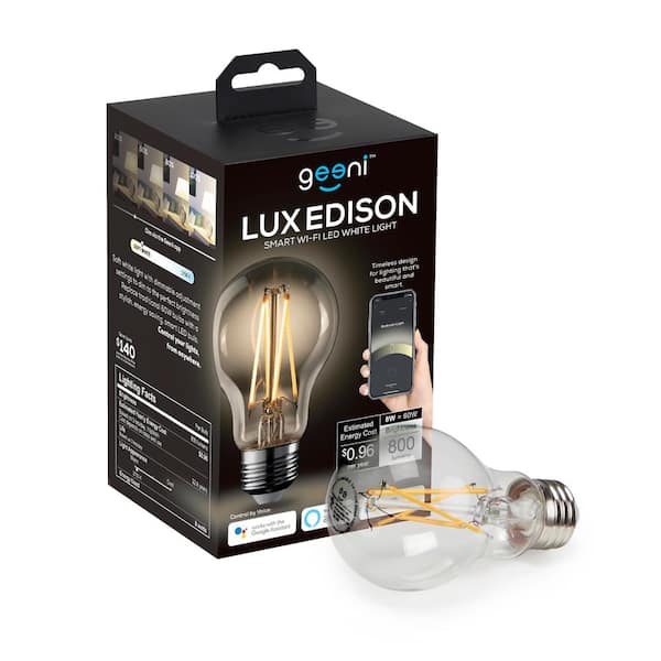 Geeni LUX Edison 60W Equivalent A19 Dimmable White Light Wi-Fi LED Smart Light Bulb 2700K (1 Bulb)