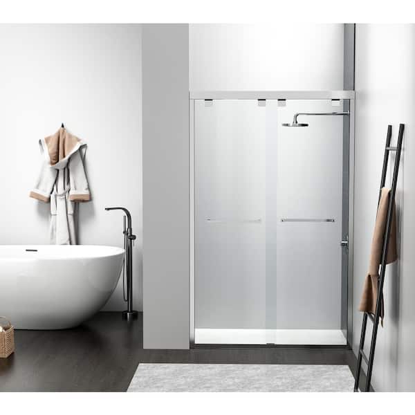 Unbranded Simply Living 48 in. W x 76 in. H Semi-Frameless Sliding Shower Door in Polished Chrome with Clear Glass