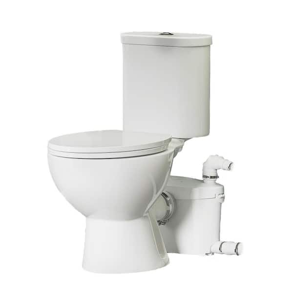 Rear Mount 2-Piece 1.0/1.6 Dual Flush Round Macerating Toilet in White Seat Included, with 600W Macerator Pump