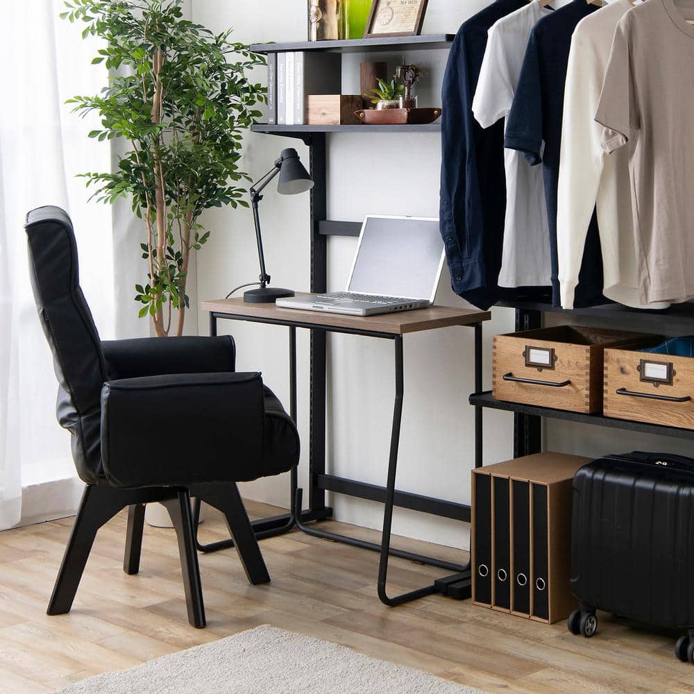 Compact Urban Industrial Black Wood Desk with Filing Cabinet