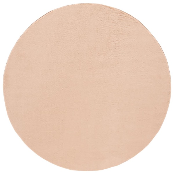 SAFAVIEH Faux Rabbit Fur Beige 6 ft. x 6 ft. Machine Washable High Low Solid Color Round Area Rug