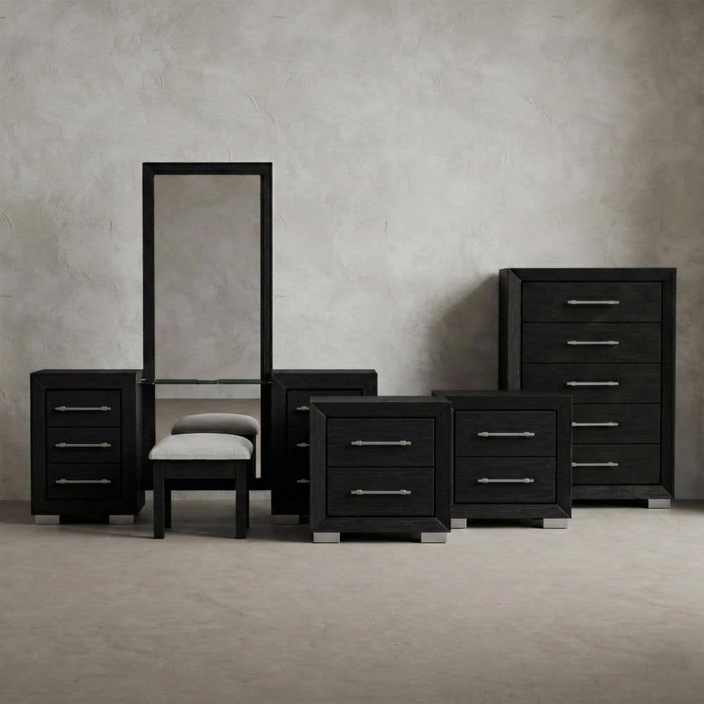5Pc Fairhart Black 2-Drawer 26 in. W Set of 2 Nightstands with Chest and Vanity Set price history on PriceWatchPro