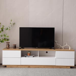 White Modern TV Stand Media Console Entertainment Center Fits TVs up to 80 in. with Storage and Door Rebound Device