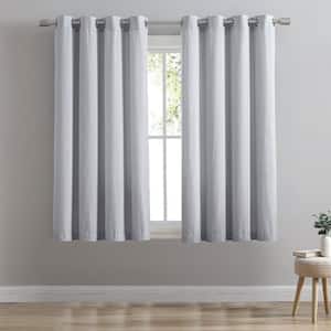 Icy Blue Polyester Faux Linen 54 in. W x 63 in. L Grommet Room Darkening Curtain (Single Panel)