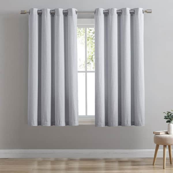 swift home Icy Blue Polyester Faux Linen 54 in. W x 63 in. L Grommet Room Darkening Curtain (Single Panel)