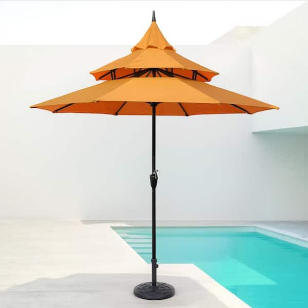 Maypex 9 ft.Pagoda Market Umbrella,3 Tier Patio Umbrella in Orange