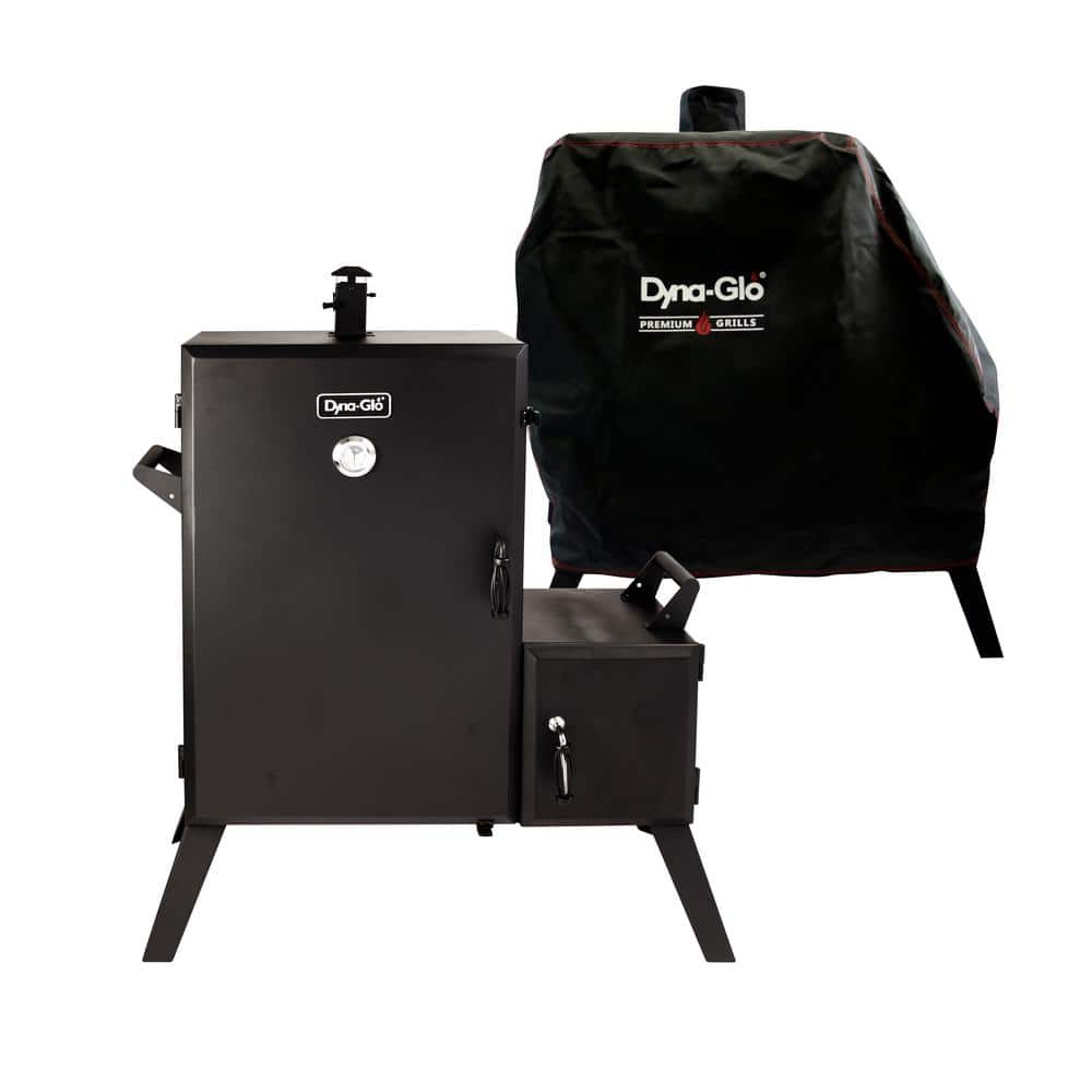 Wide Body Vertical Offset Charcoal Smoker in Black with Premium Charcoal Smoker Cover