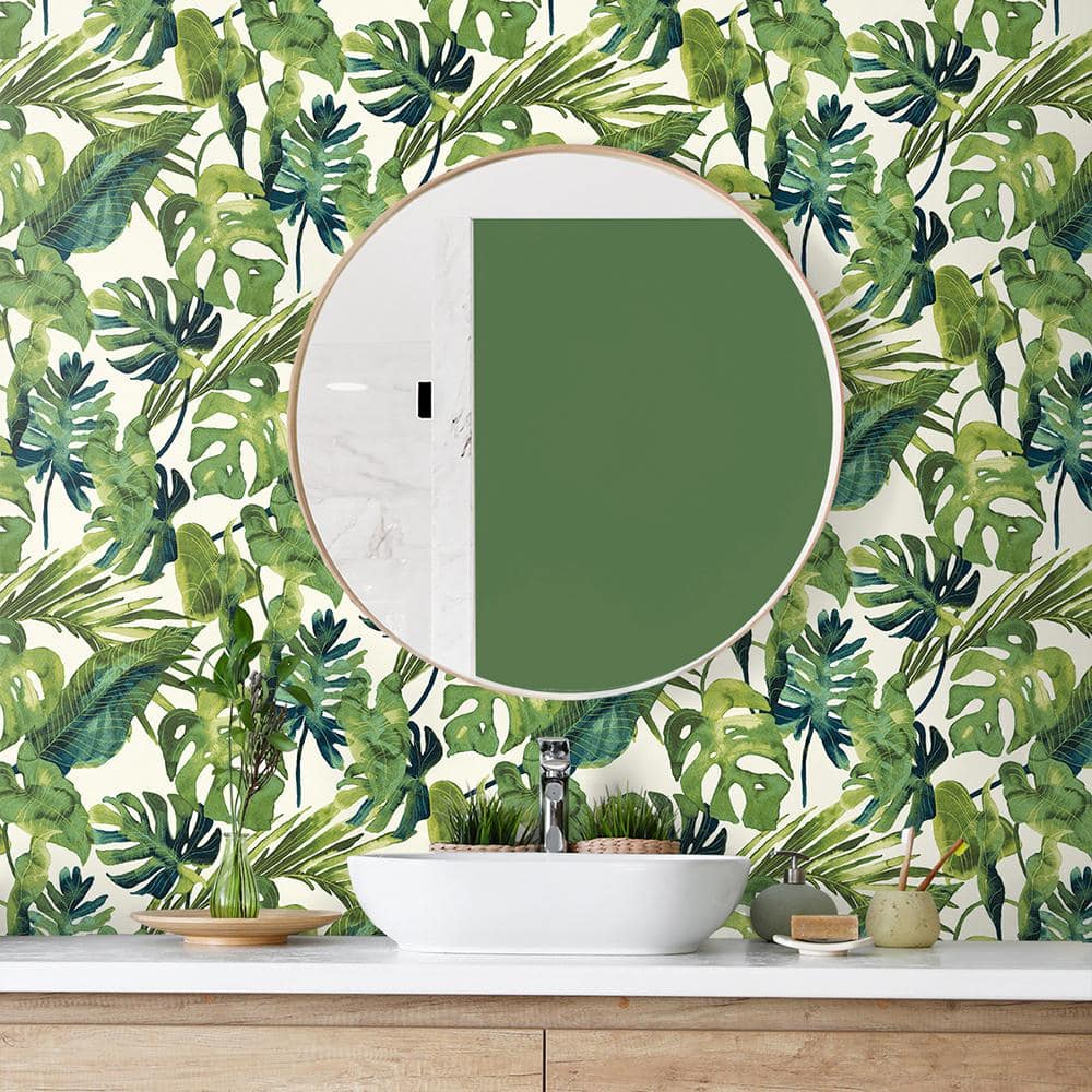 Aloe Green Tropical Vinyl Peel and Stick Wallpaper Roll