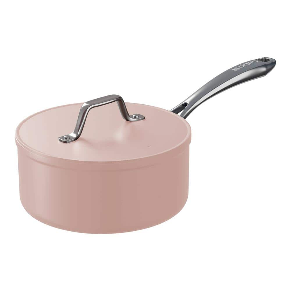 JEREMY CASS 3 qt. Ceramic Nonstick Sauce Pan in Pink with Lid, Non