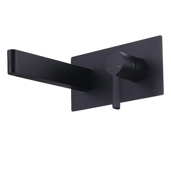 Single Handle Wall Mounted Bathroom Faucet with Solid Brass Rough Valve in Matte Black