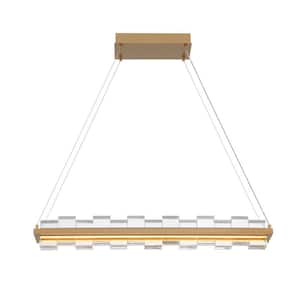 Bruco 120-Watt Integrated LED Gold Linear Chandelier with Clear Crystal Shades