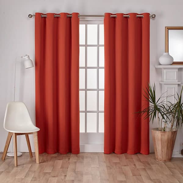 EXCLUSIVE HOME Sateen Mecca Orange Solid Woven Room Darkening Grommet Top Curtain, 52 in. W x 96 in. L (Set of 2)