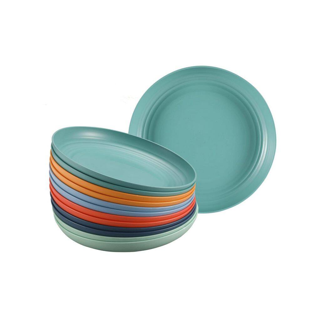 12-Piece Unbreakable Wheat Straw Dinner Plates Set, 6-Dark Multicolor Reusable Plastic Plates, Microwave Dishwasher Safe product image for price tracking