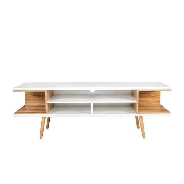 Tidoin White Wood TV Stand Fits TVs up to 70 in. with 5-Shelves