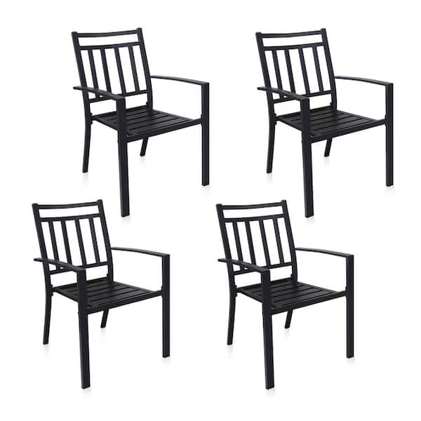 MEOOEM Outdoor Patio Chairs Set of 4, Wrought Iron Metal Bistro Chair, Stackable Dining Chair with Armrests