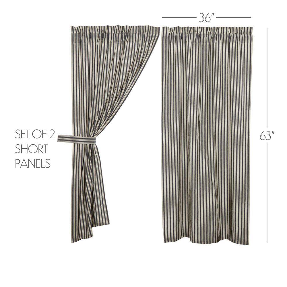 Ashlynn Cotton Gray Ticking Stripe Short Panel Curtains