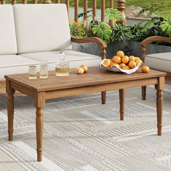 CHRISTOPHER KNIGHT HOME Gavin Rectangle Solid Wood Outdoor Patio Coffee Table with Slatted Top and Carved Legs, Natural Finish